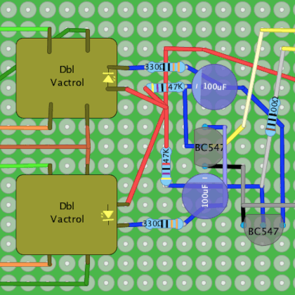 Line art of circuit board layout with components